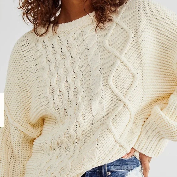 Free People Dream Cable Crewneck Sweater - Picture 5 of 6